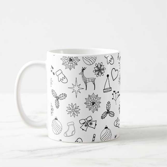 Taza De Café Patrón moderno de Navidades blancos y negros (Izquierda)