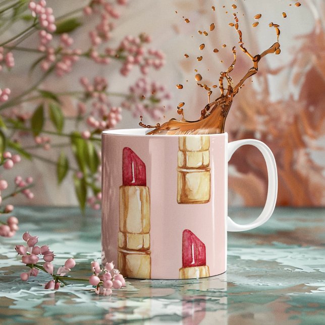 Taza De Café Patrón moderno de pintalabios rosados y rojos Giro (Subido por el creador)