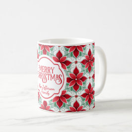 Taza De Café Patrón moderno de poinsettia navidad fondo blanco