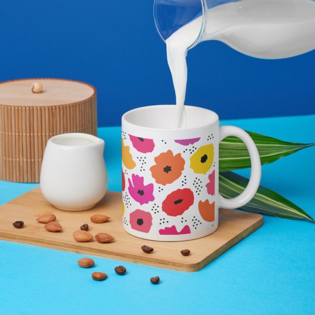 Taza De Café Patrón moderno de puntos florales rosados Naranjas (Subido por el creador)