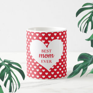 Taza De Café Patrón moderno del corazón rojo mejor mamá de todo