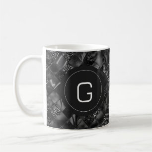 Taza De Café Patrón moderno monogramado negro falso Purpurina