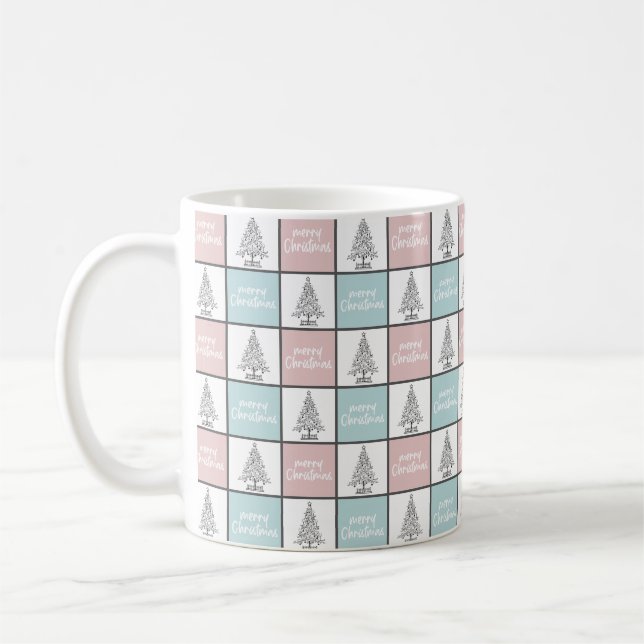 Taza De Café Patrón moderno rosa y azul pastel de los navidades (Izquierda)