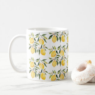 Taza De Café Patrón moderno sin fisuras acuarela limón amarillo