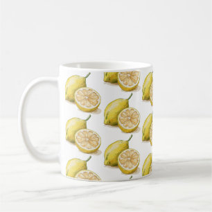Taza De Café Patrón moderno sin fisuras acuarela limón amarillo
