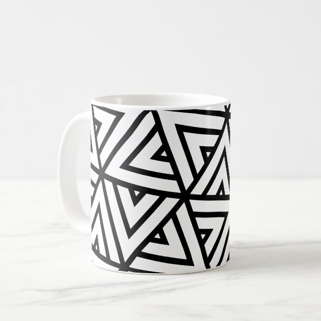 Taza De Café Patrón monocromo de Hexagers de triángulos blancos (Anverso izquierdo)
