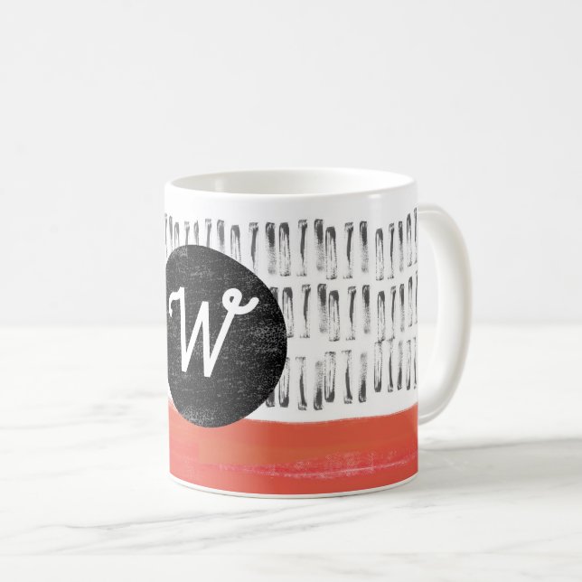 Taza De Café patrón monograma blanco negro naranja moderno (Anverso derecho)