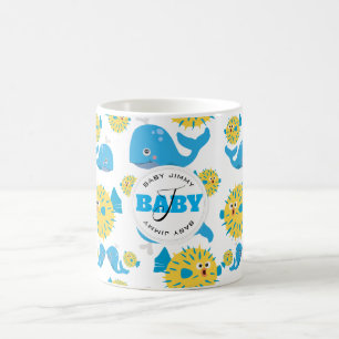 Taza De Café Patrón monograma de Personalizado de ballena y pe