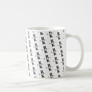Taza De Café Patrón Monograma minimalista en blanco y negro de