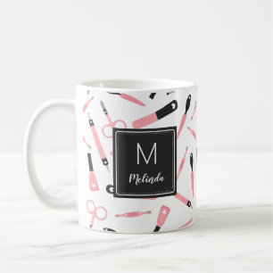 Taza De Café Patrón Monogramado de Herramientas Manicuristas Ro