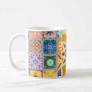 Taza De Café Patrón mosaico de zellij azul y amarillo