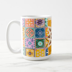 Taza De Café Patrón mosaico de zellij azul y amarillo