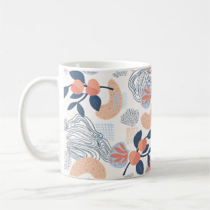 Taza De Café Patrón natural sin foco. Formas abstractas, frutos