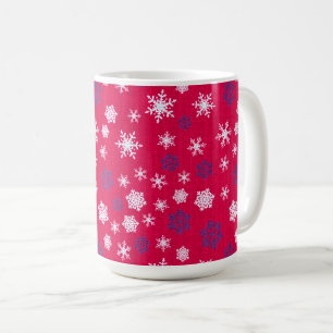 Taza De Café Patrón Navideño de Copo de Nieve Rojo Blanco