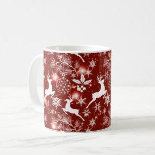 Taza De Café Patrón navideño rojo y blanco con renos