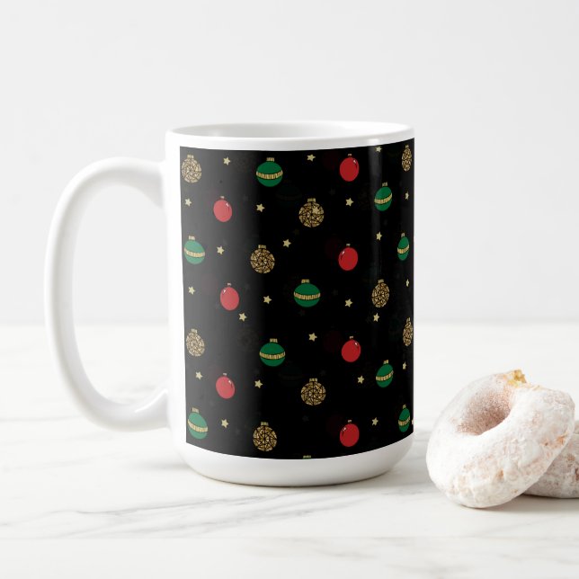 Taza De Café Patrón negro de adornos navideños únicos (Con donut)