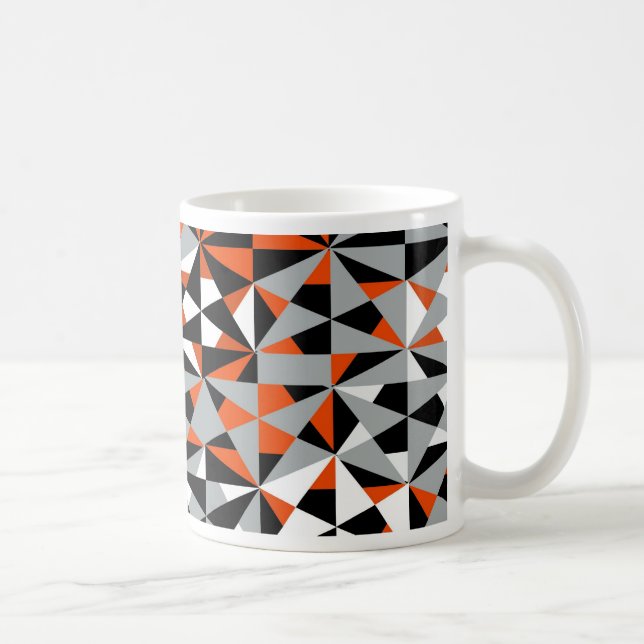 Taza De Café Patrón negro gris Naranja funky retro geométrico (Derecha)
