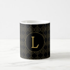 Taza De Café Patrón negro y dorado con monograma personalizado