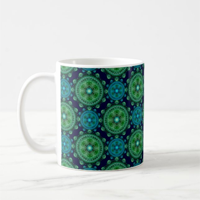 Taza De Café Patrón oriental azulado fractal