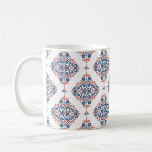 Taza De Café Patrón ornamental sin costuras, azul y naranja. V