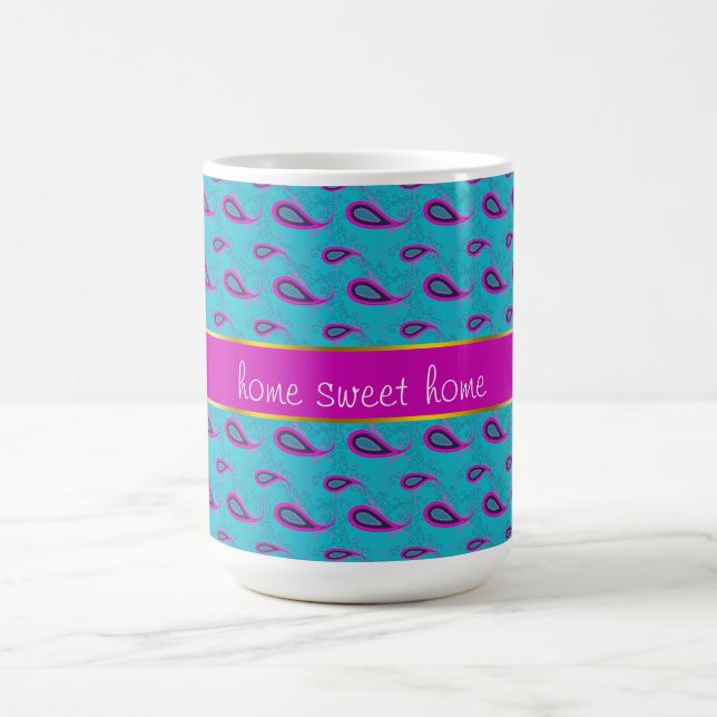 Taza De Café Patrón paisley de pavo real y magenta (Centro)
