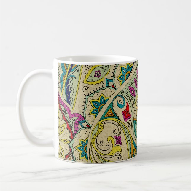 Taza De Café Patrón paisley indio, frontera bohemia. (Izquierda)