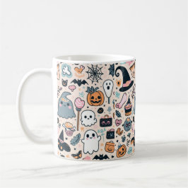 Taza De Café Patrón Pastel Halloween con fantasma de calabaza
