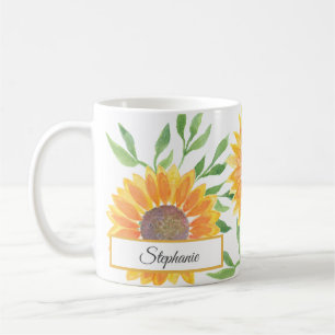 Taza De Café Patrón personalizado de girasoles amarillos para 