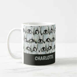 Taza De Café Patrón pingüino personalizado negro y blanco