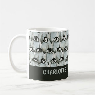 Taza De Café Patrón pingüino personalizado negro y blanco