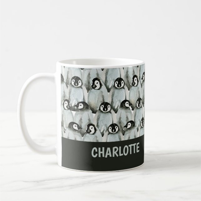 Taza De Café Patrón pingüino personalizado negro y blanco (Izquierda)