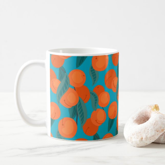 Taza De Café Patrón plano sin fisuras con melocotones en ramas (Con donut)