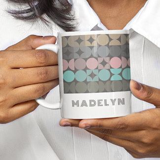 Taza De Café Patrón Popart Personalizado de Círculos Cuadrados 