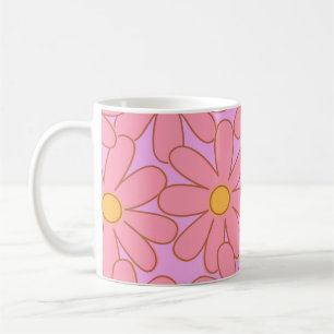 Taza De Café Patrón Preppy Púrpura Flor Simple Flor