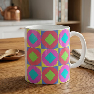 Taza De Café Patrón psicodélico abstracto geométrico vibrante