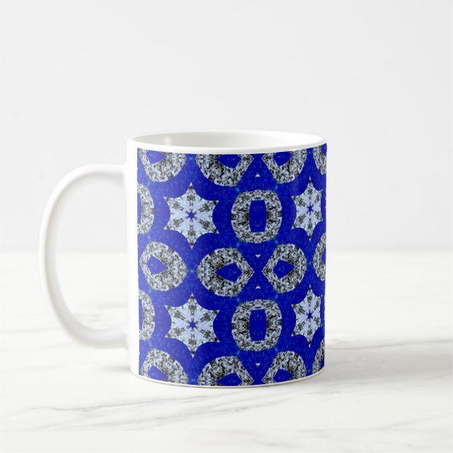 Taza De Café patrón psicodélico azul y plata (Izquierda)