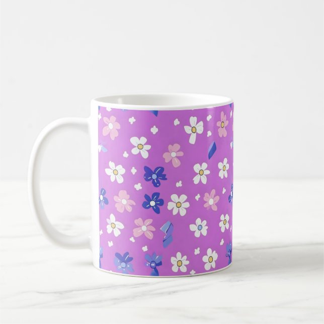 Taza De Café Patrón púrpura de flor suave (Izquierda)