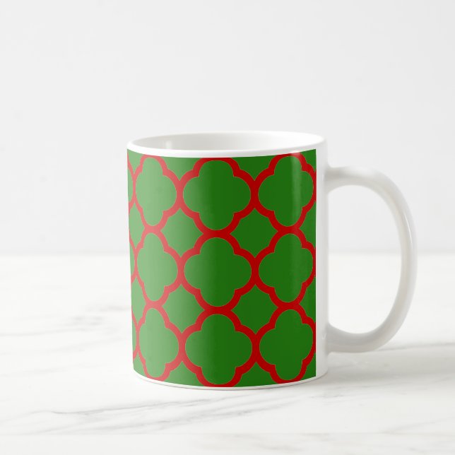 Taza De Café Patrón Quatrefoil verde y rojo (Derecha)
