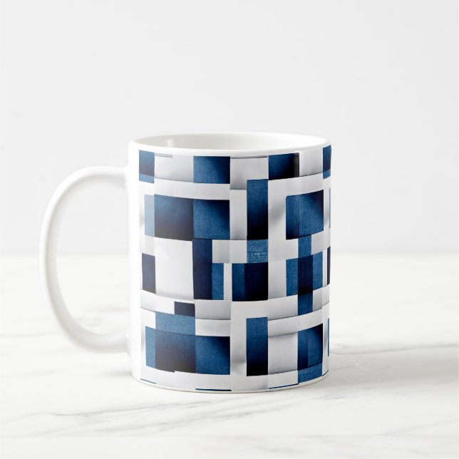 Taza De Café Patrón repetido de cuadrados azules modernos (Izquierda)