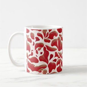 Taza De Café Patrón repetido de hojas voladoras blancas y rojas