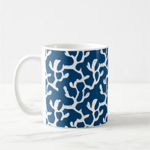 Taza De Café Patrón Repetidor De Coral Abstracto Azul Y Blanco