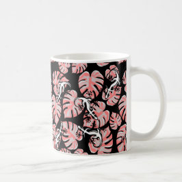 Taza De Café Patrón Repetidor De Salamandra Y Hojas Rosa