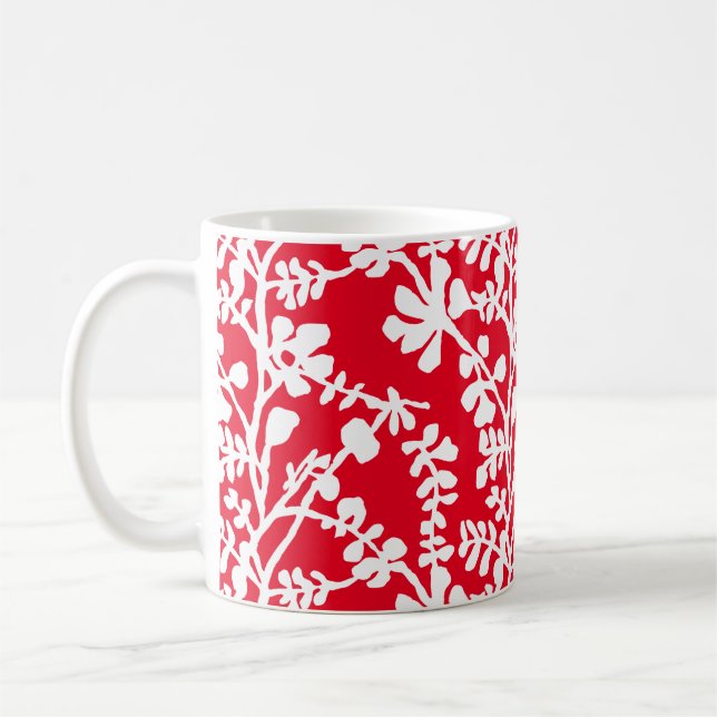 Taza De Café Patrón Repetidor Floral Rojo Y Blanco (Izquierda)