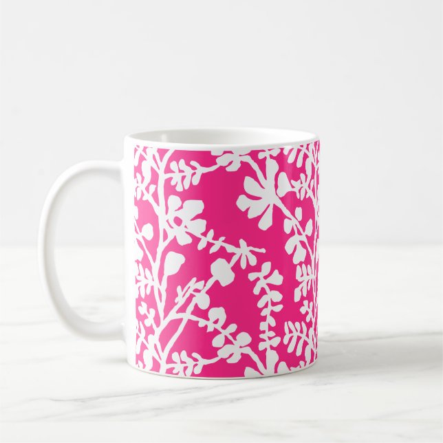 Taza De Café Patrón Repetidor Floral Rosa Y Blanco (Izquierda)