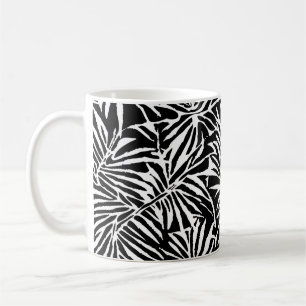 Taza De Café Patrón repetitivo de hoja tropical en blanco y neg