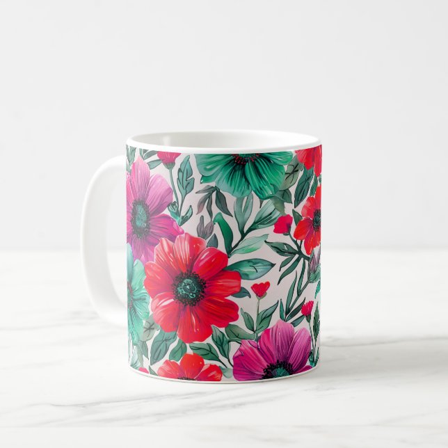 Taza De Café Patrón retro de moda rústica floral (Anverso izquierdo)