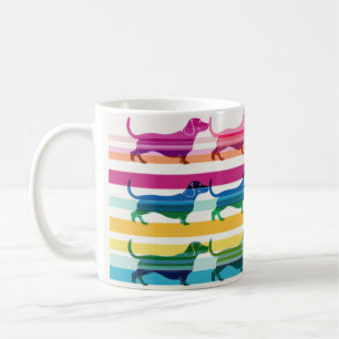 Taza De Café Patrón Retro de Rayas Coloridas de Dachshund