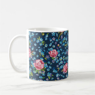 Taza De Café Patrón retro elegante sin costuras con peonías ros