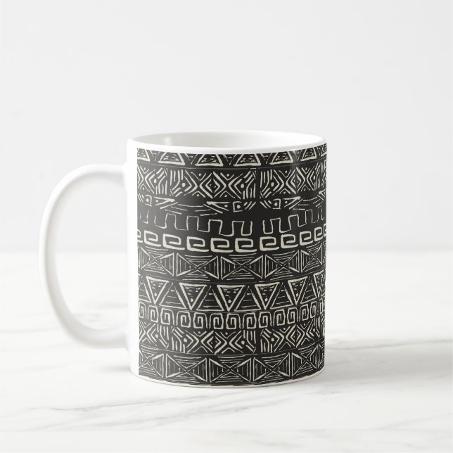 Taza De Café patrón retro vintage. Fondo azteca.  (Izquierda)