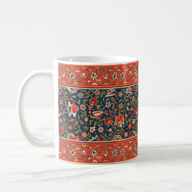 Taza De Café Patrón rojo azul pájaro y flor (Izquierda)